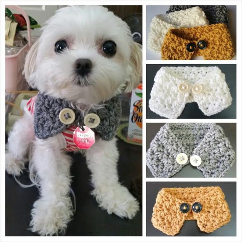 Crocheted Puppy /dog neck warmer/scarf , dog scarf, Choose from 7 colors, Fits most XS ,S or M dogs image 1