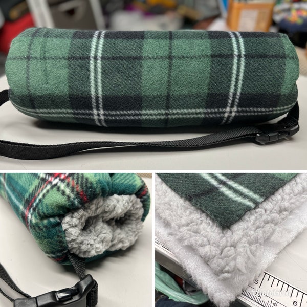 Christmas Green/Black Plaid Fleece Hand Muff, Christmas Sherpa Fleece Hand Muffs, Black/Green Plaid Hand Warmer with Sherpa fleece lining.