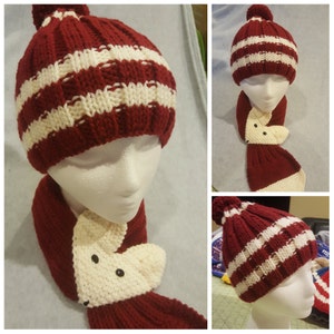 Set of Hand Knit Kids Children Toddler Knit Hat/ Beanie with pom pom / Fox key hole Neck warmer/Scarf