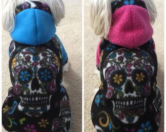 Small Breed Dogs/Cats Sugar Skull Sweater. Halloween dog Fleece Sweater. Small dog Sugar Skulls clothes. check the size before ordering