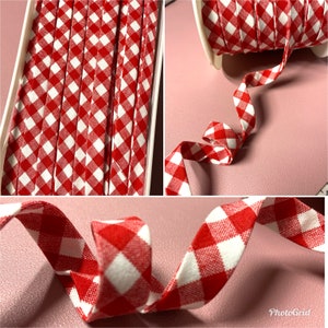 3 Yards 1/2&quot; Double Fold Red and White Plaid Bias Tape. Red and White Checked bias tape, Christmas bias tape, Holiday Red/White bias