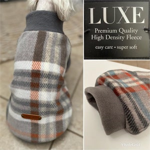 Small Breed Dog Premium Sweater, LUXE Fleece Dog Sweater,Dog LUXE Premium Sweater,Gray/Brown Plaid dog sweater(Check size before ordering)