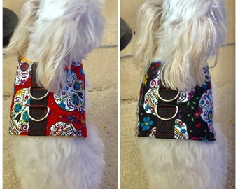 Halloween dog harness. Sugar Skull dog harness. Cat vest harness. Small Breed dogs/Cats vest harness. Halloween Sugar Skull Harness.