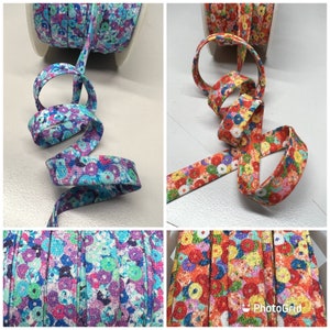 Fita de viés de flor de margarida arco-íris, fita de viés de flor vintage, fita de viés de flor de verão, viés de flor de margarida mista, viés de dobra dupla de 3 jardas 1/2"