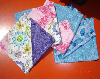 Patchwork Flower Coasters: Set of 5 Cotton Fabric Coasters