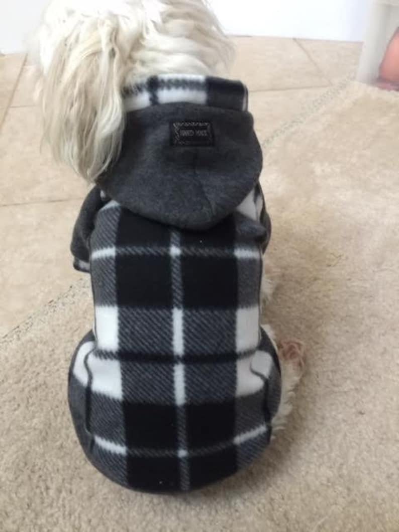 Small Breed Dogs Sweater. Black and White Plaid Fleece Hooded Etsy