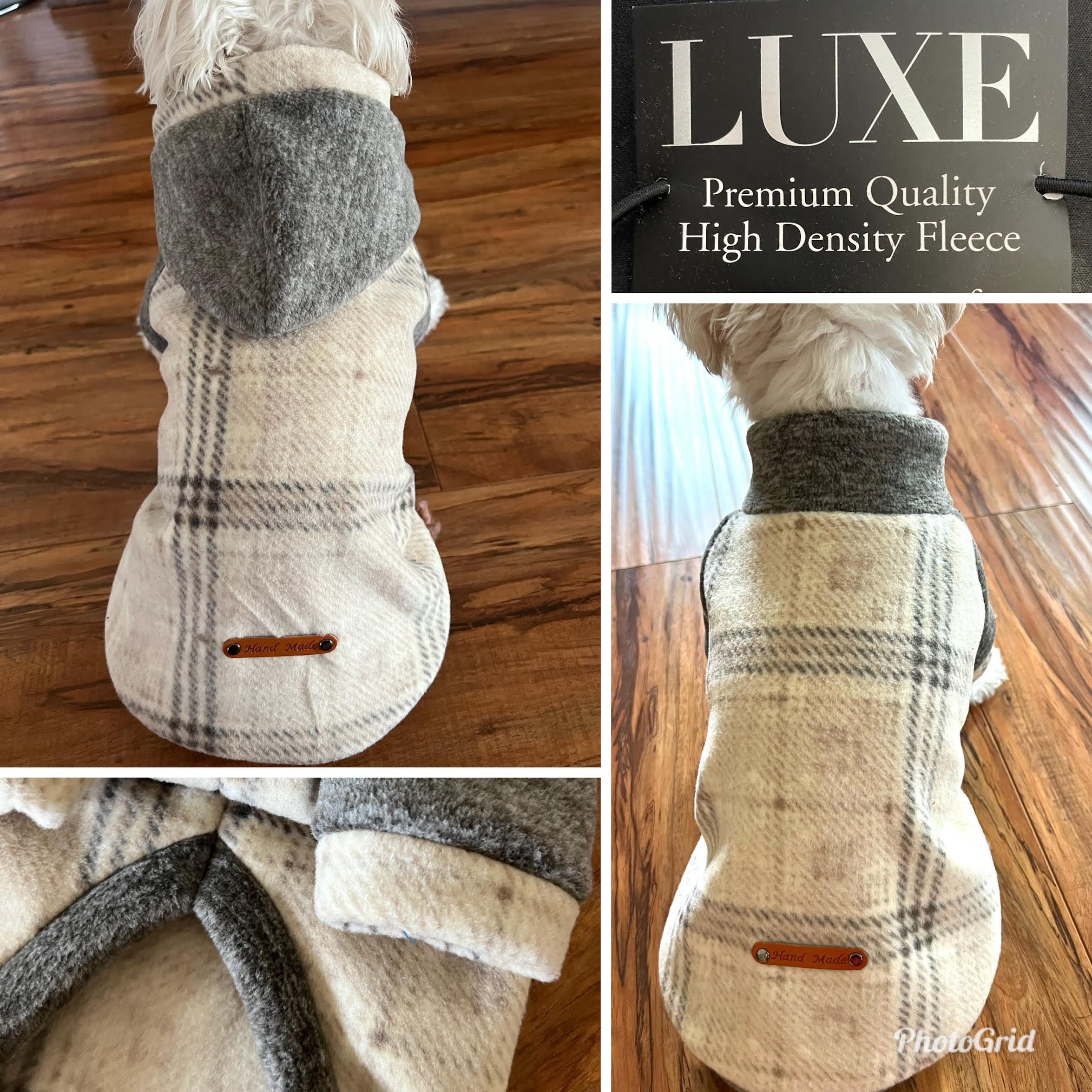 Small Dog Premium Luxe Sweater, Firelight Plaid Dog Breed Hooded Hoodies, Beige Sweater
