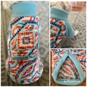 Small Breed Dog sweater, Fleece Dog Sweater, Aztec Print Fleece Dog Sweater, Dog Pullover Fleece Sweater (Double Checked size)