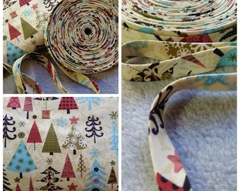 Christmas Bias Tape , Holiday Bias tape, Christmas Tree Bias, 3 Yards 1/2" Double fold bias tape