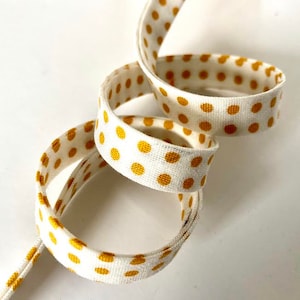 Bias Tape, Gold Polka Dot Bias Tape. Cream with Gold Polka Dot Bias, Gold Polka dot bias tape, 3 yards 1/2&quot; Double Fold Bias