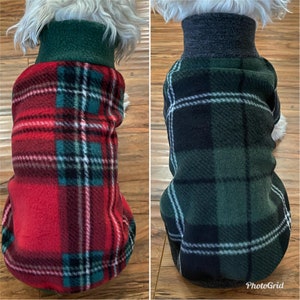 Small breed Dogs Christmas Sweater, Red/Green Plaid Fleece Sweater, Green/Black Plaid Fleece dog sweater(Pls Double Check the Size)