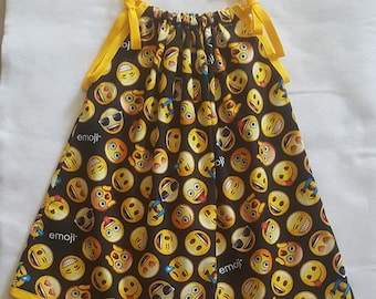 Girl's Emoji Pillowcase Dress, Emoji Girls' Dress, Yellow Black Emoji, Girls Emoji Pillowcase Dress, Emoji summer dress, Girl's sundress