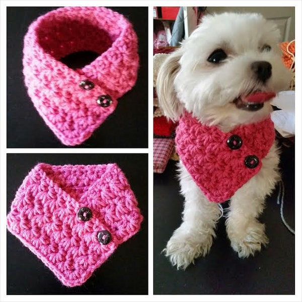 Small  Dog Crocheted scarf, Dog neck warmer Raspberry Color dog scarf, fits most S or M dogs