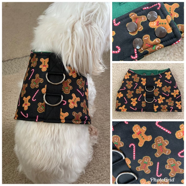 Christmas dog harness, Glitter Gingerbread Dog Harness, Small Breed Dog Vest Harness, Glitter Gingerbread Dog Vest Harness