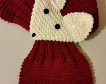 Adjustable Hand Knit Fox Scarf ,neck warmer for Kids or Adult ( Burgundy/Cream)