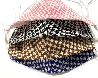 Sale! 4 Houndstooth Pattern Face Mask, 3 Layer Face Mask with Filter Pocket, Washable/ Reusable Face Mask, 100% Cotton mask