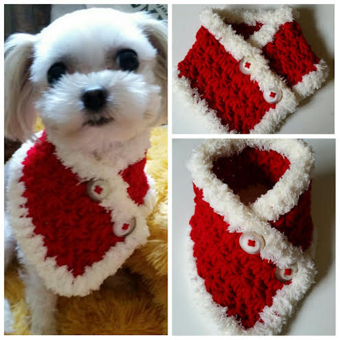 Crocheted Small Dog Neck Warmer, Crocheted Dog Red Scarf, Christmas Dog