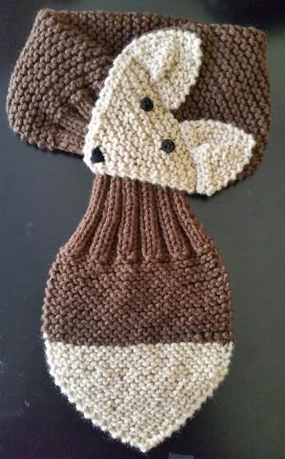 Adjustable Fox Scarf,  Hand Knit neck warmer Dark Chocolate  Brown