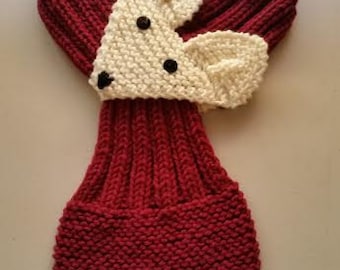 Fox Knit scarf, Kid&#39;s /Adult Adjustable Fox Scarf ,Burgundy Knit Scarf, Hand Knit neck warmer, Burgundy Fox Keyhole scarf /neck warmer