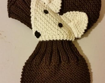Hand Knit Fox Scarf: Adjustable Acrylic Neck Warmer