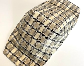 Beige/ Black Checked Face Mask, 3 Layer Filter Pocket mask, Washable/Reusable Face Mask, Beige Checked Face Mask, Cotton fabric, MADE IN USA