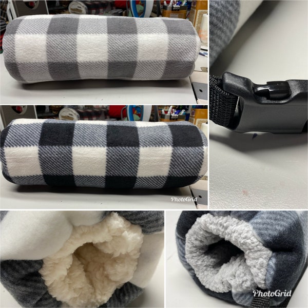 Büffel karierter Hand Muff. Sherpa Futter Handwärmer, schwarz-weiß karierter Büffelstoff Handwärmer. Handwärmer mit Sherpa-Fleece gefüttert