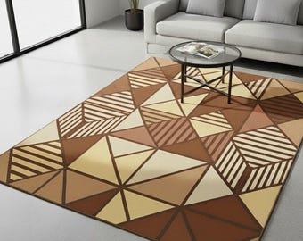 Modern Geometric Hand-Tufted Rug in Shades of Brown and Beige