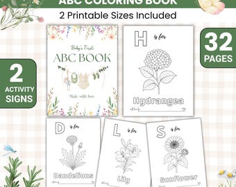 Baby Shower Wildflower ABC Coloring Book, Baby's First ABC Book, Baby In Bloom Baby Shower Game Printable, Flower ABC Book