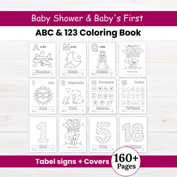 ABC 123 Coloring Book Baby Shower Game Bundle, Baby's First ABC Book, 123 Book Baby Shower Activity, Alphabet Coloring Pages Activity Game