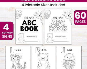 ABC Coloring Book Baby Shower Game, ABC Baby Shower Coloring Book, Animal Alphabet Coloring Pages, Alphabet Activity Pages, Digital Download