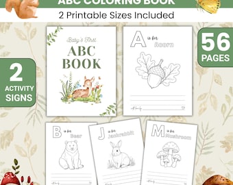 Woodland ABC Book Baby Shower Game Activity, Baby's First ABC Book, Forest Animal Alphabet Coloring Book, Woodland Themed Baby Shower Game