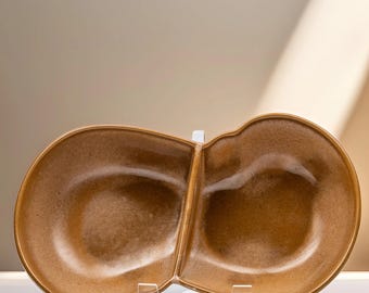 Frankoma Plainsman Brown 4QD Divided Bowl - Ovaal servies uit het midden van de eeuw