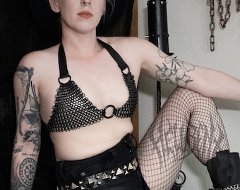 Hellbent Lilith Chainmail Bikini – Black Aluminum, Adjustable Leather Straps