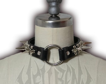Hellbent Spiked O-Ring Choker - Leather collar - Handmade - Bondage Collar - Unisex - Ready to Ship