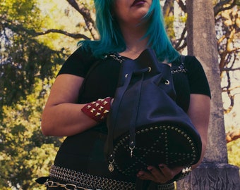 Hellbent Pentagram Purse/Mini Back pack - Handmade - Leather Bucket Bag - Leather Purse - Alternative Fashion