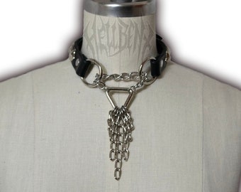 Hellbent Martingale Leather Choker - Handmade Leather - Leather collar - Chain Collar - Studded collar - unisex