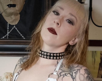 Hellbent Dome Stud Choker - Handmade - studded leather collar
