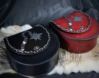 Hellbent Warlord Leather purse RED or BLACK - Handmade leather - Hand tooled - Flail design - Alternative fashion - Ready to ship