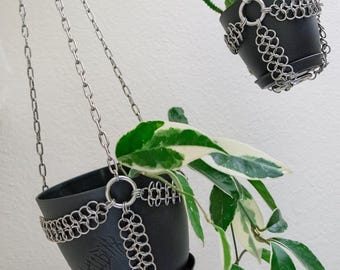 Hellbent Chain mail plant hanger - plant holder - handmade - chainmaille - 4" and 6" planter - Free Shipping Canada