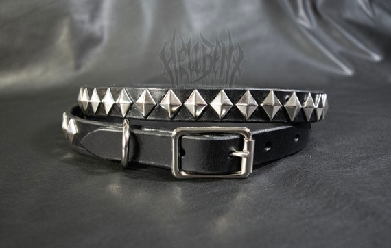 Hellbent Diamond Studded Leather Belt - Alternative Fashion - Handmade - Thin belt