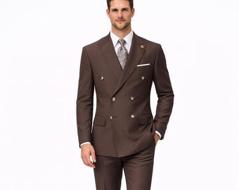 Brown Suit Men Slim Fit | Double Breasted Blazer Set | Wedding Groom Party Suit | Peak Lapel Formal Wear