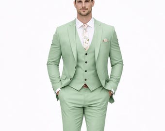 Men’s Sage Green Three Piece Suit – Modern Wedding, Groom & Luxury Formal Suit