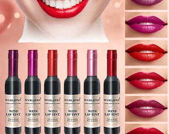 6-Pc Wine Bottle Lip Stain Gift Set, Bachelorette Party Favors for Women,Waterproof Mini Lip Tint Kit,Unique Bridesmaid Proposal Makeup Gift