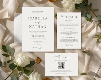 Minimalist Wedding Invitation Template: Elegant Modern Canva Suite (Digital Download)