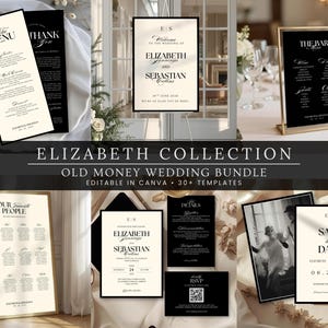 Elegant Black & White Wedding Stationery Bundle (Canva Editable, Digital Download)