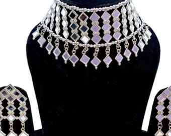 Oxidised Jewellery Set/ Indian Choker Oxidized Wedding Jewelrty Bollywood Necklace