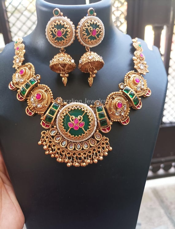 Gold Plated Kundan Jewellery Choker Set /Bollywood Indian Wedding Jewelry