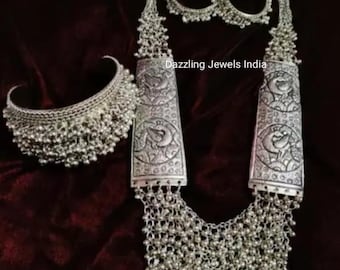Afghani Oxidized Jewellery Set With Earring And Bangles Oxidised Necklace For Girls & Women