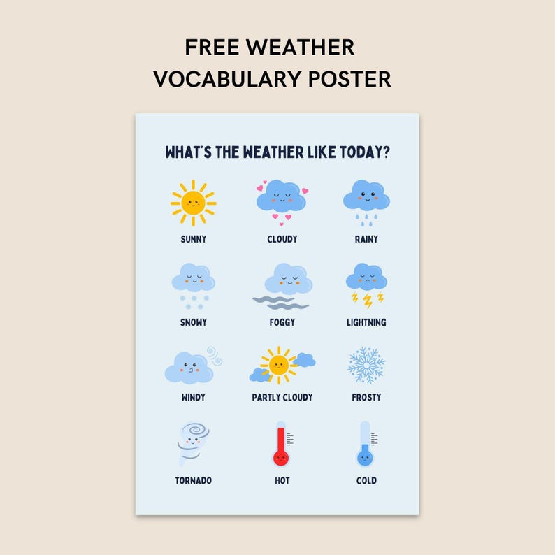 12 Weather Flashcards for Kids Printable, Preschool Science Activity ...