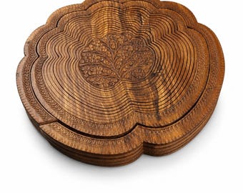 Collapsible Basket 14" Tree Of Life Carved Design
